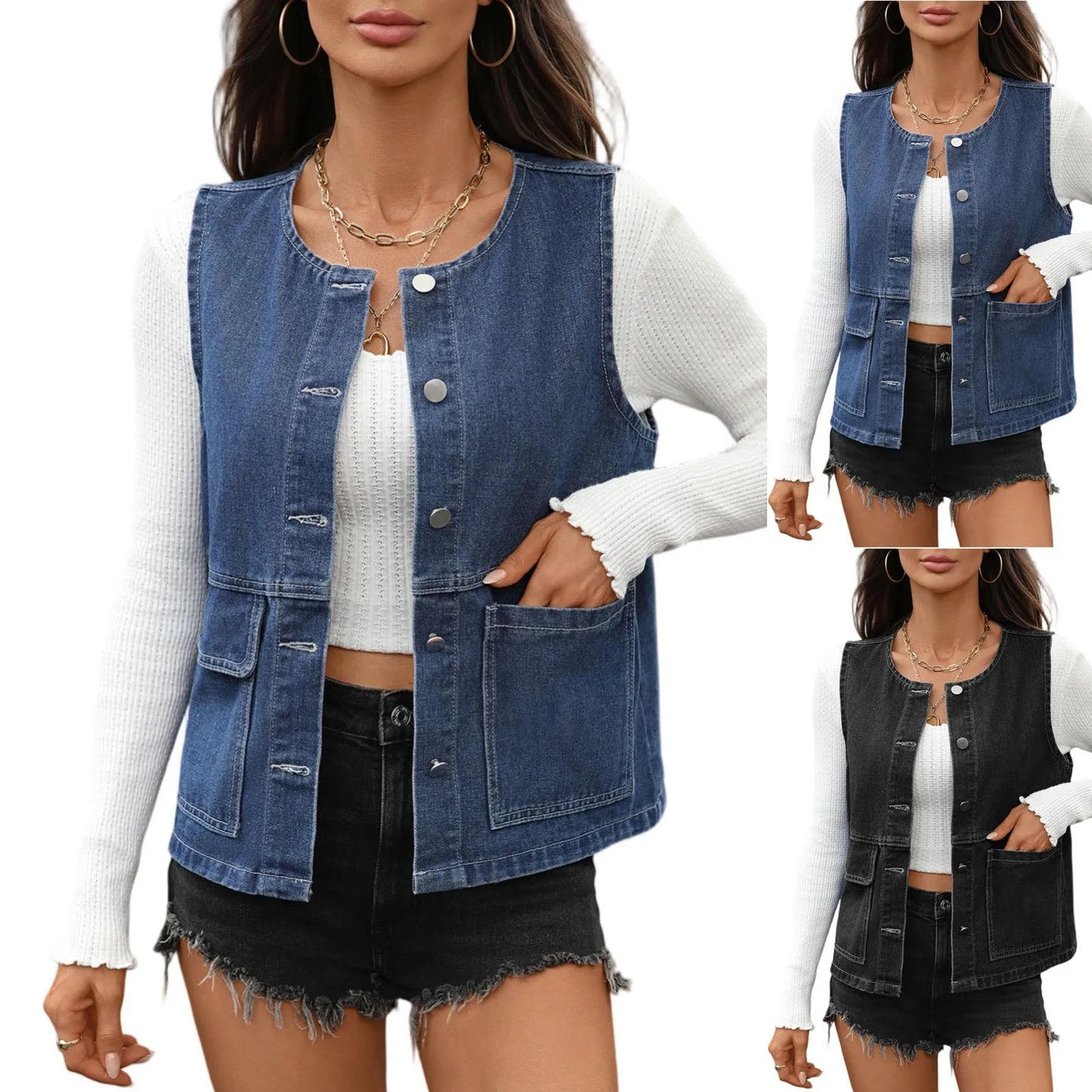 New Lady Retro Denim Vest Jacket Spring Autumn Teens Girl Fashion Sleeveless Jean Coats Outdoor Sport Holiday Casual Jacket